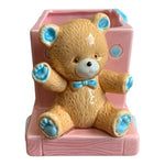 Vintage Teddy Bear Nursery Planter 9x4x6" Pink Blue Japan Porcelain Flower Pot