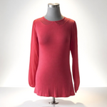 ELLE Pink Modal Long Sleeve Scoop Neck Blouse Women XS Sheer Ruched Top