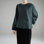 ZARA Trafaluc Womens Sweatshirt L Green Crewneck Faux Fur Trim Long Sleeve VG