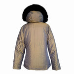 NILS Iridescent Brown Ski Jacket Womens Puffer Hooded Fur Trim ZipFront Jacket L