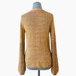 WHITE+WARREN Women's Gold Metallic Lurex Sweater Size M V-Neck Ribbed Pullover