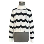Zara Women's Black White Zigzag Funnel Neck Cropped Sweater S Mock Neck VG