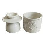 Vintage Butter Bell Crock Fleur de Lis White Ceramic Raised Floral Band 4.5”