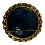 Vintage Gold Tone Round Dark Blue Crystal Brooch Pin 1.5" Women's Jewelry VG