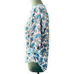 Daniel Rainn Paisley Chiffon Blouse White Blue V Neck Adjustable Sleeves Size M