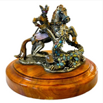 Vintage St. George Fighting the Dragon Bronze Statue Warrior Figurine Wood Base