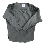 LIV Milano Grey Knit Top Lace Embroidery Rhinestone Dolman Sleeve Sz M Chic