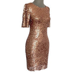 ARK & CO Rose Gold Sequin Bodycon Dress Size 4 Open Back Short Sleeve NWT