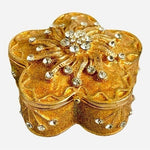 Crystal Flower Trinket Box 2" Gold Metal Jewelry Ring Holder Magnet Closure VG