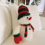 Tall Snowman Glossy Knitted Plush Figurine 13.5"x9.5" White Red Green Xmas VG