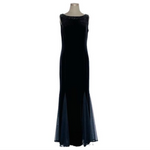 JESSICA HOWARD Womens Dress 12 Black Velvet Beaded Embroidered Maxi Evening EXC