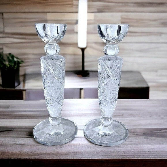 Noble Excellence 24% Lead Crystal Candlesticks 10" Pair Czech Republic Vintage