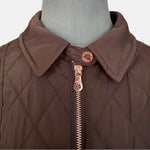 Per Una Women’s Chocolate Brown Quilted Puffer Jacket Rose Gold Zip Size 12 EXC