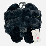NWT Women’s Fluffy Fur Buckle Slides Black Soft Comfy Slippers Size 6