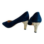 Vintage ESCADA Blue Suede Silver Heel Pumps Women’s Size 37 Italy 1990s