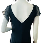 Jones New York Vintage Black Ruffle V-Neck Open Back Maxi Ball Gown Dress 10