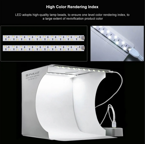 PULUZ Mini LED Portable Photo Studio Light Box Tent with 6 Color Backdrops EXC