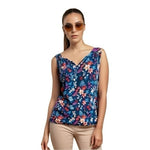 SONOMA Womens Top Blue Multicolor Floral Print Sleeveless Rayon Blouse Button