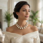 Vintage Artificial Pearl Beads Two Layer Gold Tone Necklace 15.5" Germany