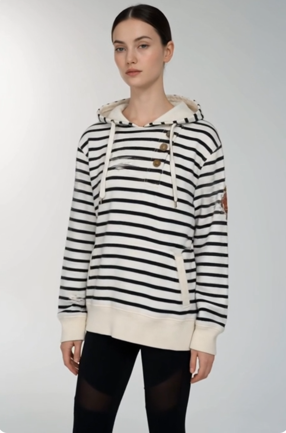 Ralph Lauren Jeans Women's Striped Hoodie XL Navy Blue Cotton LRL Sweatshirt VG