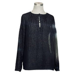 Michael Kors Black Fuzzy Sparkle Textured Blouse S/M Bow Front Long Sleeve EXC