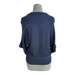 Women's Navy Blue Rayon Blend Cardigan M Button Front Short Sleeve Korea EXC