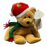 TY Beanie Baby Christmas Brown Teddy Bear 8.5" 2003 Holly Hat Green Scarf NWT