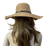 Nine West Wide Brim Raffia Floppy Sun Hat Natural Tan Dark Band Vintage VG
