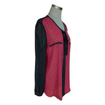 ANA A New Approach Womens Top XL Black Red Polka Dot Sheer Blouse Bow Front EXC
