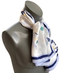 Blue White Floral Butterfly Chiffon Lightweight Sheer Scarf Neckerchief Wrap 40"
