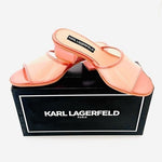 NIB KARL LAGERFELD Paris Coral Transparent Slip-On Block Heel Sandals Size 6