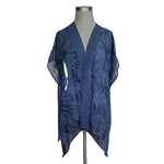 Kona Sol Women's Navy Blue Palms Print Sheer Beach Cover Up S Open Front Tunic