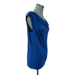 Michael Kors Women's Blue Cowl Neck Sleeveless Top M Silver Chain Shoulder VG