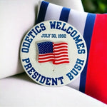 Vintage Odetics Welcomes President Bush Pin 3" Round American Flag Political