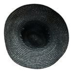 Vintage Black Purple Bow Wide Brim Sun Hat Woven Pleated Straw Beach Hat VG