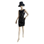 Alice Olivia Silk Sequin Sheath Dress Black Keyhole Back Size S