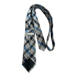 Perry Ellis Portfolio Silver Blue Plaid 100% Silk Mens Neck Tie 60" VG