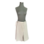 MANGO Light Gray A-Line Skirt Ribbon Belt Knee Length Women Size 8 Front Slit EX