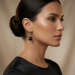 Black Faceted Glass Bead Dangle Drop French Wire Earrings Silver Tone EXC