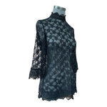 Marks & Spencer Black Lace Blouse Sheer Elegant Funnel Collar 3/4 Sleeve Size M