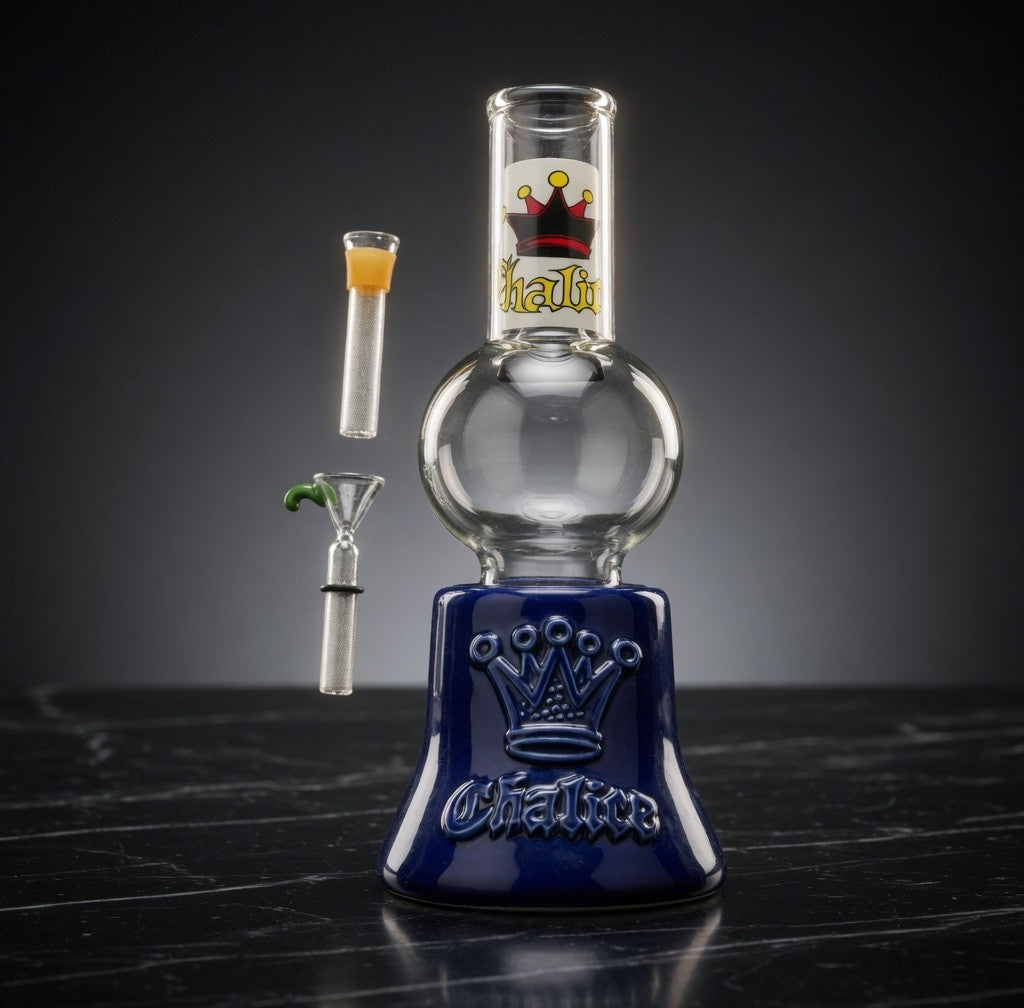 Chalice Glass Bubble Bong 13" Blue Crown Base Water Pipe Accessories NIB