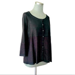 SNT Women's Black Purple Striped Cardigan Size S Button Front Acrylic Cropped VG