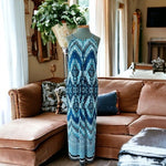 Enfocus Studio Women Maxi Dress 6 Emerald Print Blue Green White Boho Sleeveless