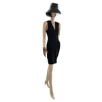 Black Swan Women’s Black Tuxedo Bodycon Midi Dress Deep V Size S