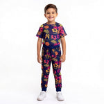 Funeea Kids Tropical Floral 2pc  Set Short Sleeve Top Jogger Pants Navy L NWOT