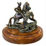Vintage St. George Fighting the Dragon Bronze Statue Warrior Figurine Wood Base