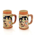 Vintage Pair 2 Japanese Bavarian Style Beer Steins 5.5 Hand-Painted Ceramic NWOT