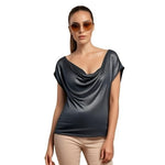 KENAR Metallic Grey Sleeveless Tank Top Scarf Collar Women L NWOT