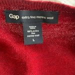 Gap Men's Wine Red Merino Wool V-Neck Sweater L 100% Extra Fine Merino Good+