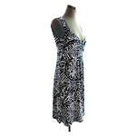 Loft Ann Taylor Women's Navy Blue White Paisley Midi Dress 6 Stretch Sleeveless